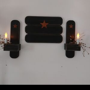 Primitive Black and Brown Star Wall Sconce Set